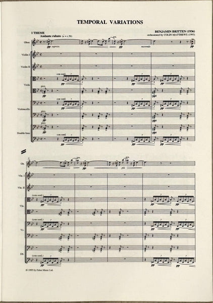 BRITTEN TEMPORAL VARIATIONS FOR OBOE AND STRING ORCHESTRA - ORCHESTRAL SCORE