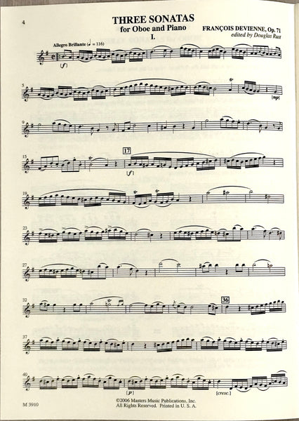 DEVIENNE THREE SONATAS FOR OBOE AND PIANO, OPUS 71